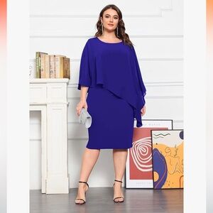 NWT KIMCURVY Plus Size Cape Pencil Dress w/Chiffon Overlay Midi Dress, Size 2X